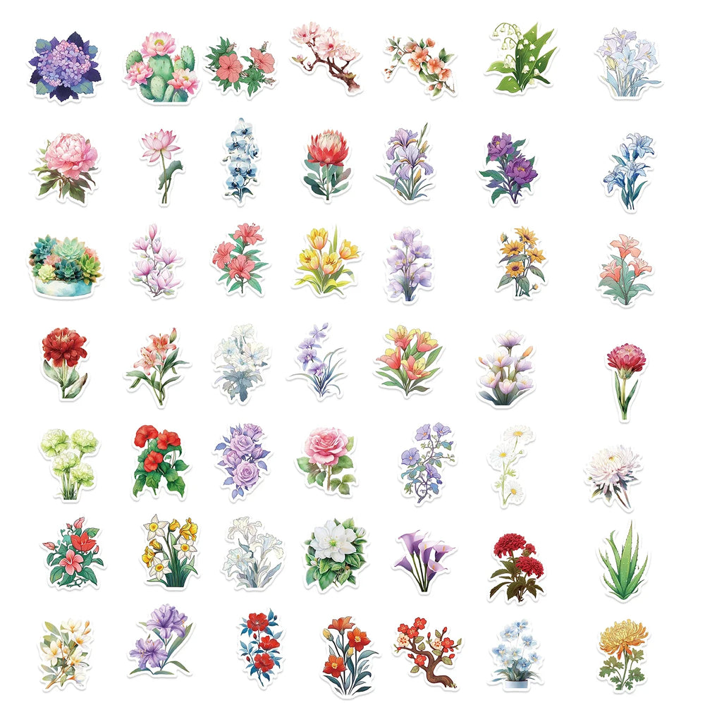 50pcs Plant Flower Stickers Aesthetic Ins Decals Kids Toy DIY Notebook Bike Phone Luggage Car Waterproof Decoration Sticker (Online Order Only)