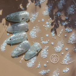 Hazy Feeling Bluestar-Amsonia Hubristic Blue Star Flower Floral Print 5D Soft Embossed Adhesive Nail Art Sticker Manicure Decals (ONLINE ORDER ONLY)