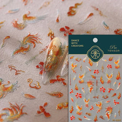 Charming Red Rose Phoenix Flower Wing Leaves Flower Feather Pearl Relief Embossed 5D Adhesive Nail Art Stickers Manicure Decals (ONLINE ORDER ONLY)