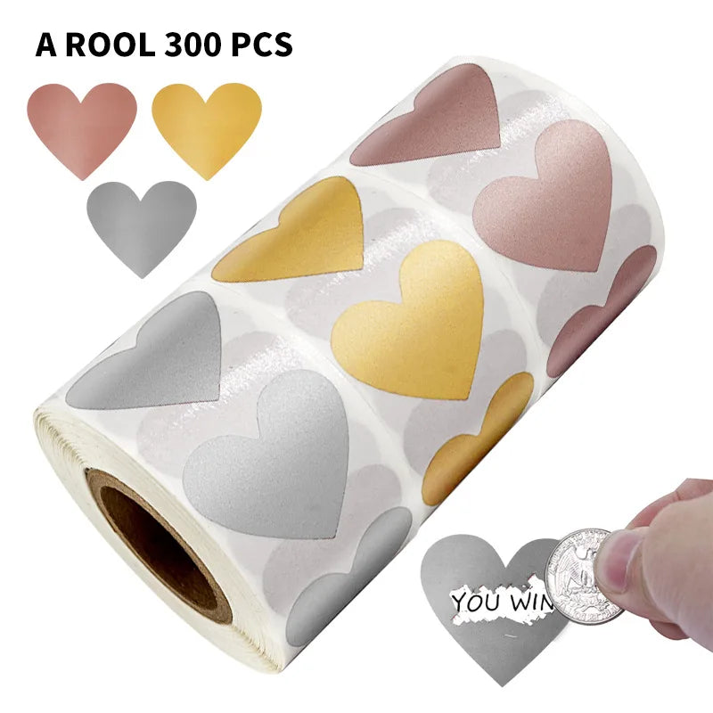 100-300pcs Heart Shape Labels Sticker 3 Colors Scratch Off Stickers DIY Handmade For Game Scratch Sticker Labels Stationer (ONLINE ORDER ONLY)