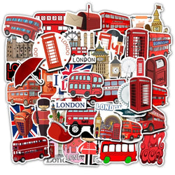 50Pcs/Lot Waterproof London Red Bus Telephone Booth PVC Stickers For Laptop Motorcycle Skateboard Luggage Decal Toy Sticker (ONLINE ORDER ONLY)