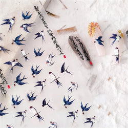Swallow Bird Insect Animal Phoenix Peacock Dove 3D Self Adhesive Nail Art Stickers Chinese Ancient Poetry Manicure 5D DIY Decals (ONLINE ORDER ONLY)