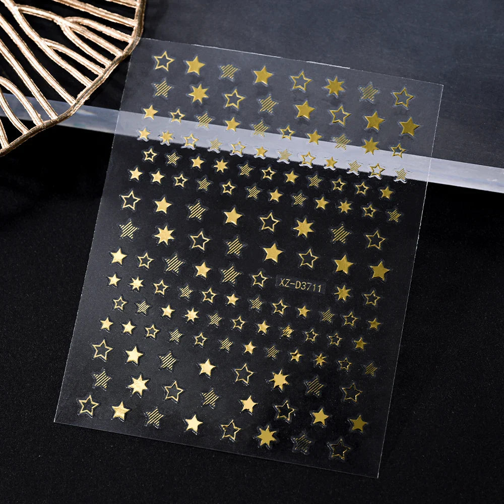 1pc 3D Gradient French Nail Stickers with Crown & Tassel Design Gold Silver Lines Self-Adhesive Nail Art Waterfall Manicure Foil (Online Order Only)