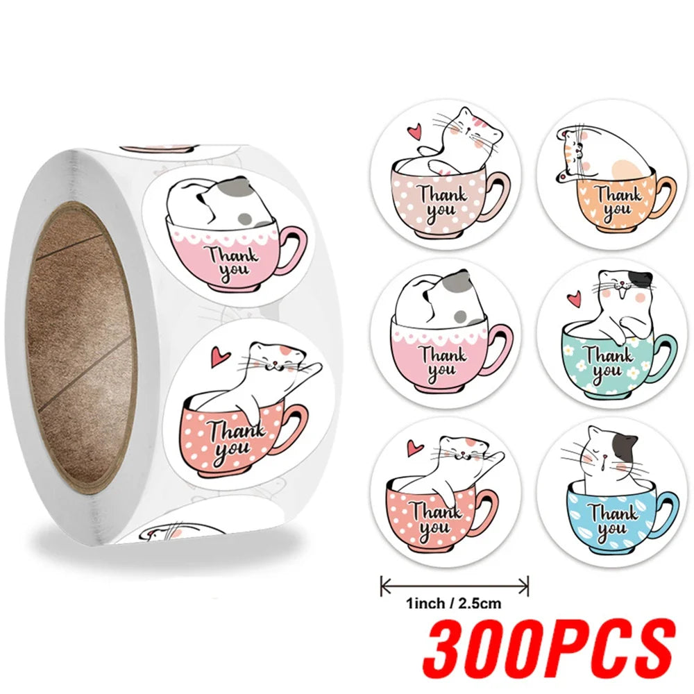 100-500pcs Thank You Cats Stickers For Kids Reward Stickers Thanksgiving Labels Toys 6 Beautiful Designs Stationery stickers (ONLINE ORDER ONLY)