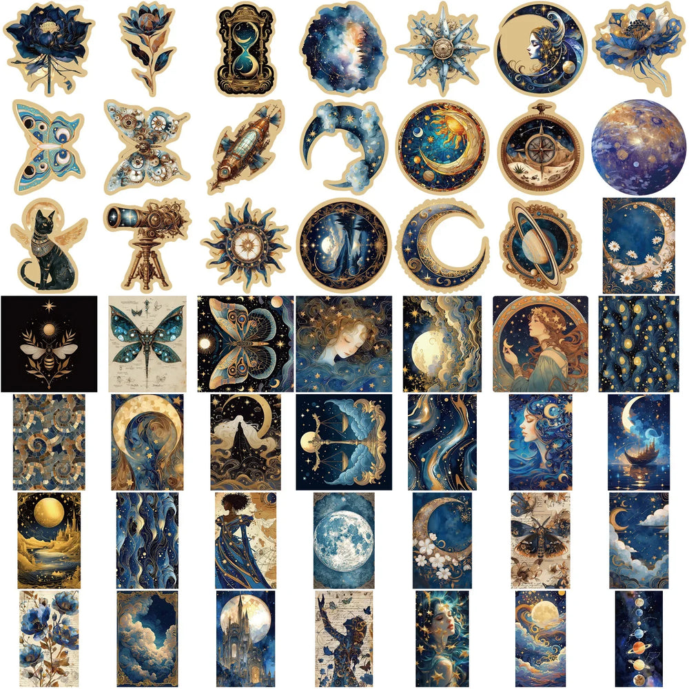 50pcs Retro Astronomy Universe Planets Stickers Galaxy Moon Astrology Aesthetic Decals Sticker for Suitcase Phone Notebook﻿ (ONLINE ORDER ONLY)