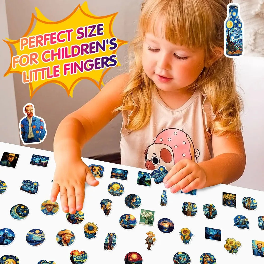 50Pcs Van Gogh Stickers Stationery Aesthetic Kids Toys Cool Items DIY Notebook Phone Skateboard Laptop Water Bottle Decal (ONLINE ORDER ONLY)