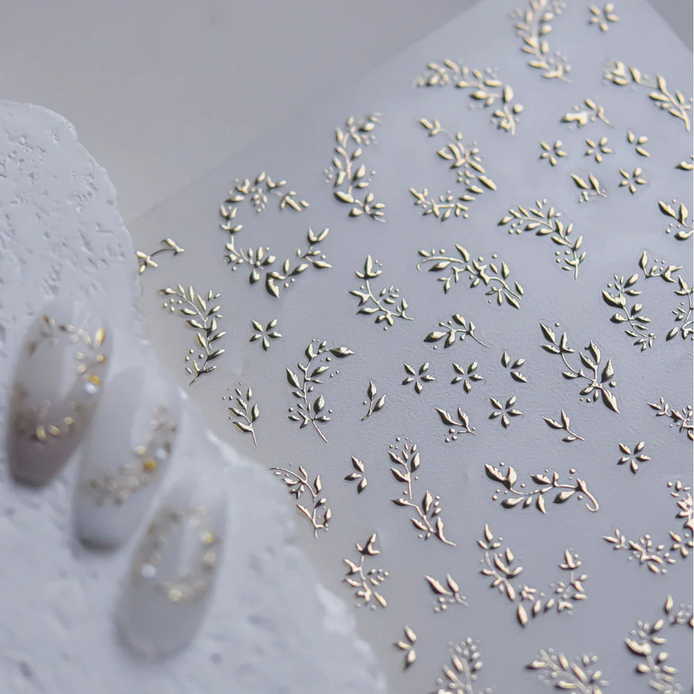 Hot Stamping Silver Rose Gold Tender Leaf Branches Flower Slash Leaves Maple Leaves Ginkgo Plant Flower Nail Art Stickers Decals (ONLINE ORDER ONLY)
