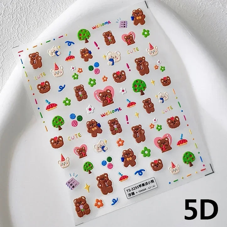 Charming Cherry's Cake Cute Bowknot Pink Blue Bear Flower Bouquet Strawberry Adhesive Nail Art Sticker Rhinestone Manicure Decal (Online Order Only)