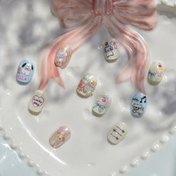Lovely Animals Cat Dog Bear Party Puppy Kitten Cake Bowknot Flower Love Heart Lace Gird Adhesive Nail Art Sticker Manicure Decal (ONLINE ORDER ONLY)