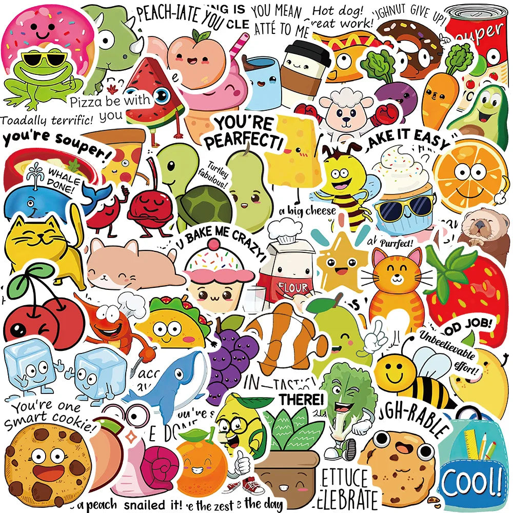 Cartoon Animal Fruit Stickers for Kids - 10/30/50pcs DIY Laptop Notebook Fridge School Teacher Rewards (Online Order Only)