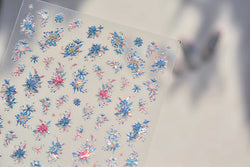 Delicate Shiny Pink Flower Blue Hairpin with Flower Decoration Self Adhesive Nail Art Stickers Pearl Rhinestone Manicure Decals (Online Order Only)
