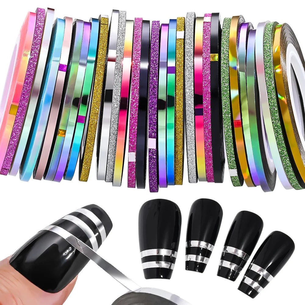 10pcs Nail Striping Tape Metallic Yarn Line Gold/Silver Striping Sticker Holographic 3D Strips Liner Tape Adhesive Manicure Foil (Online Order Only)