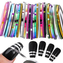 10pcs Nail Striping Tape Metallic Yarn Line Gold/Silver Striping Sticker Holographic 3D Strips Liner Tape Adhesive Manicure Foil (Online Order Only)
