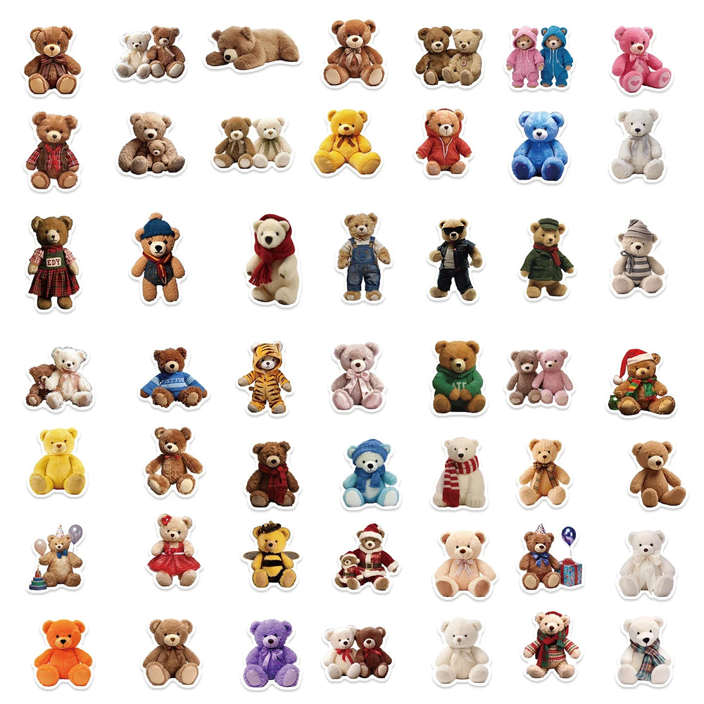 50PCS Cartoon Anime Kawaii Bear Stickers Plush For Water Bottle Laptop Skateboard Scrapbook Luggage Kids Sticker Waterproof PVC (Online Order Only)