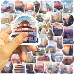 10/30/50PCS Cartoon Scenery PVC Sticker Aesthetic Korean Children's Decoration Scrapbooking Stationery School Supplies for Kid (ONLINE ORDER ONLY)