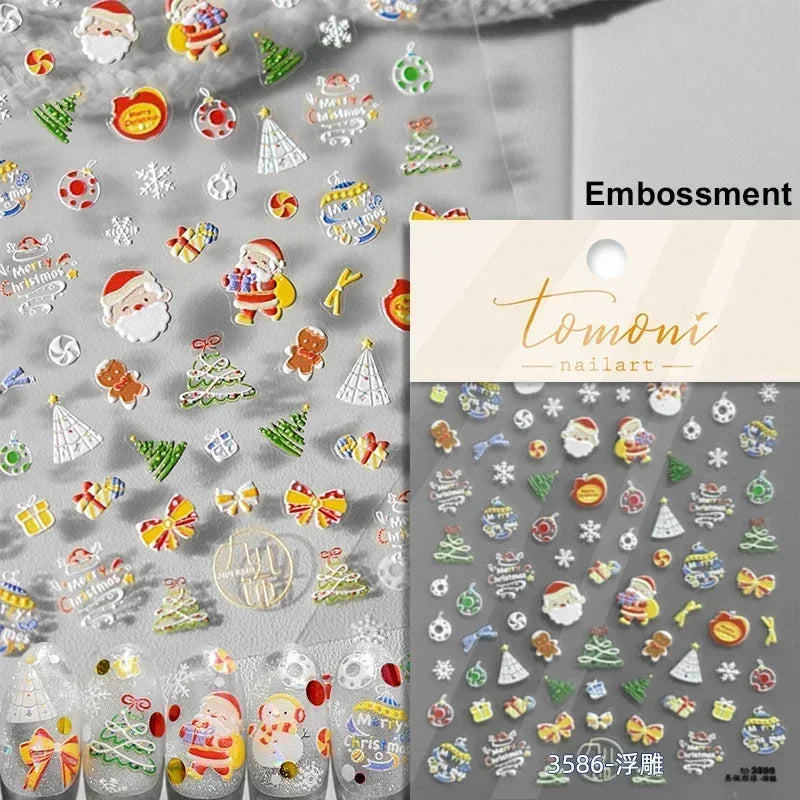 Dressy Embossment Colorful Gradient Snowflakes Laser Silver Christmas Tree Winter Bowknot Santa Nail Art Stickers Manicure Decal (Online Order Only)