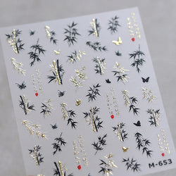Antique Bamboo Leaf Hot Stamping Plant Botany Calligraphy Characters Self Adhesive Nail Art Stickers Rhinestone Manicure Decals (ONLINE ORDER ONLY)