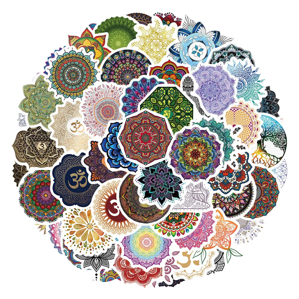 Mandala Flower Stickers 10/30/60Pcs for Suitcase, Skateboard, Laptop, Luggage, Phone, DIY Decal (Online Order Only)