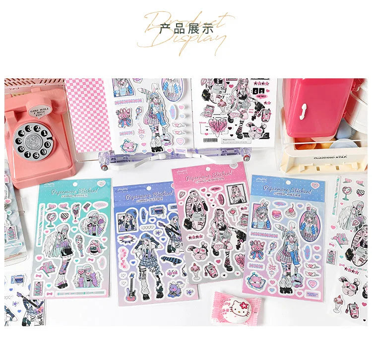 1pcs New Kawaii Heartbeat Girl Scrapbooking Sticker Art Collage Diary Journal DIY Craft Aesthetics Decorative Sticker Stationery (ONLINE ORDER ONLY)
