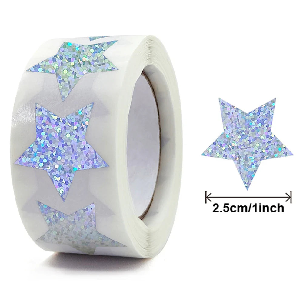 500pcs/roll Holographic Color Star Stickers for Wall Crafts Classroom Teachers Supplies for Kids Reward Foil Star Label Stickers (Online Order Only)