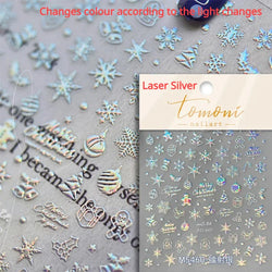Hot Stamping Romantic White Gold Snowflakes Hexagon Winter 3D Self Adhesive Nail Art Stickers Shiny Rhinestone Manicure Decals (Online Order Only)
