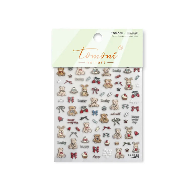 Charm Retro Bear Candy Cake Bowknot Rabbit Bunny Strawberry Footprint Muffin 3D Adhesive Nail Art Stickers Chic Manicure Decals (ONLINE ORDER ONLY)