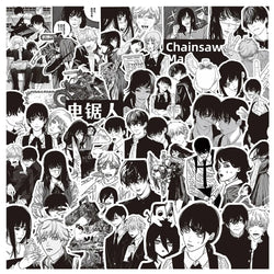 10/30/75pcs Black and White Chainsaw Man Stickers Anime Decals Cool DIY Skateboard Laptop Phone Waterproof Cartoon Sticker Toys (Online Order Only)