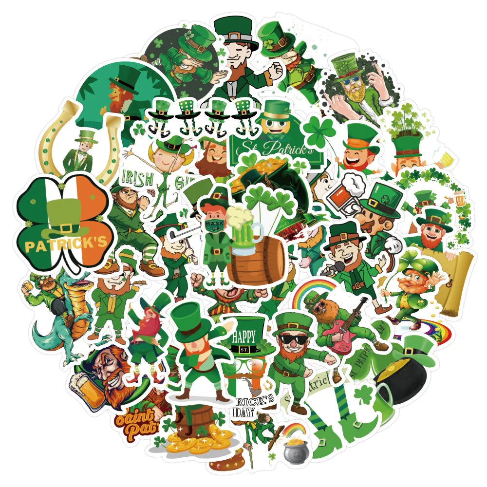 10/50Pcs St. Patrick S Day Stickers Country Ireland Holiday Aesthetic Green Cartoon DIY Toy Fridge Graffiti Decals Sticker (Online Order Only)