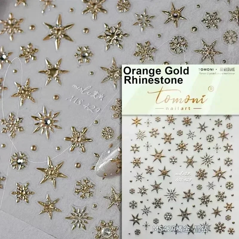 Winter Christmas Crystal Delicate Hexagon Romantic Laser Silver Chic Snowflakes Self Adhesive Nail Art Sticker 5D Manicure Decal (ONLINE ORDER ONLY)