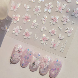 Embossed Flower Pink Butterfly Lucky Peach Blossom Chic Spring Petal 5D Soft Relief Adhesive Nail Art Stickers Manicure Decals (Online Order Only)