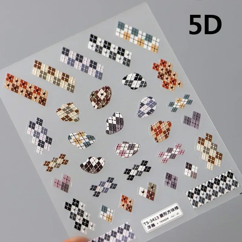 Charming Geometric Black Khaki Brown Grid Houndstooth Snowflake Flat Chic  Adhesive Nail Art Decoration Stickers Manicure Decals (Online Order Only)