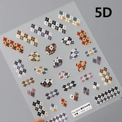 Charming Geometric Black Khaki Brown Grid Houndstooth Snowflake Flat Chic  Adhesive Nail Art Decoration Stickers Manicure Decals (Online Order Only)