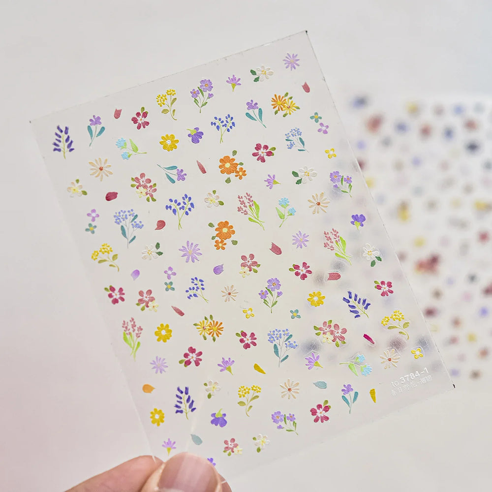 Chic Wild Flower Oil Painting Small Variegated Daisy Peach Blossom Lavender Petal Adhesive Nail Art Stickers Manicure Decals (Online Order Only)