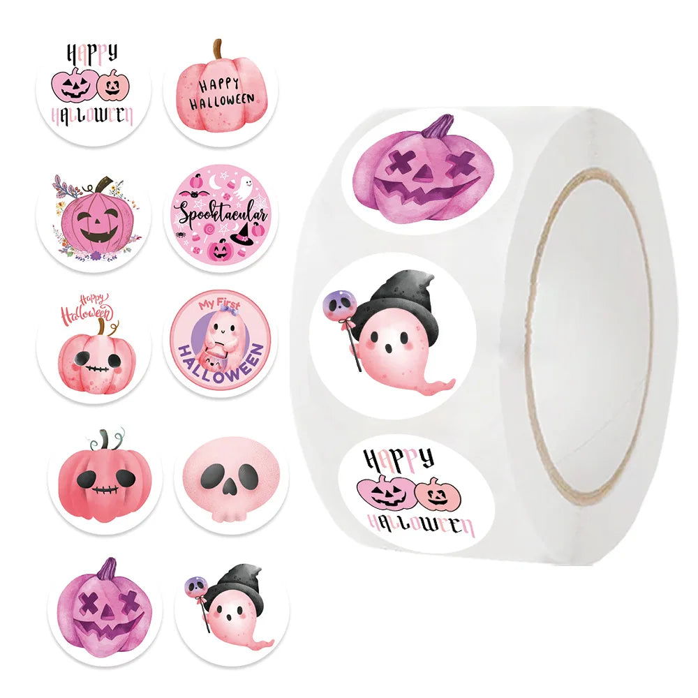 500pcs/roll Pink Halloween Cartoon Graffiti Stickers Phone Guitar Laptop Notebook Suitcase Water Bottles Sticker Gift (Online Order Only)