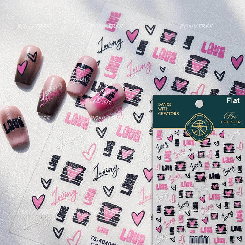 Punk Pink Leopard Print Love Heart Stars Bowknot Cool Girl 5D Self Adhesive Nail Art Stickers Ribbon Manicure Decals Wholesale (ONLINE ORDER ONLY)