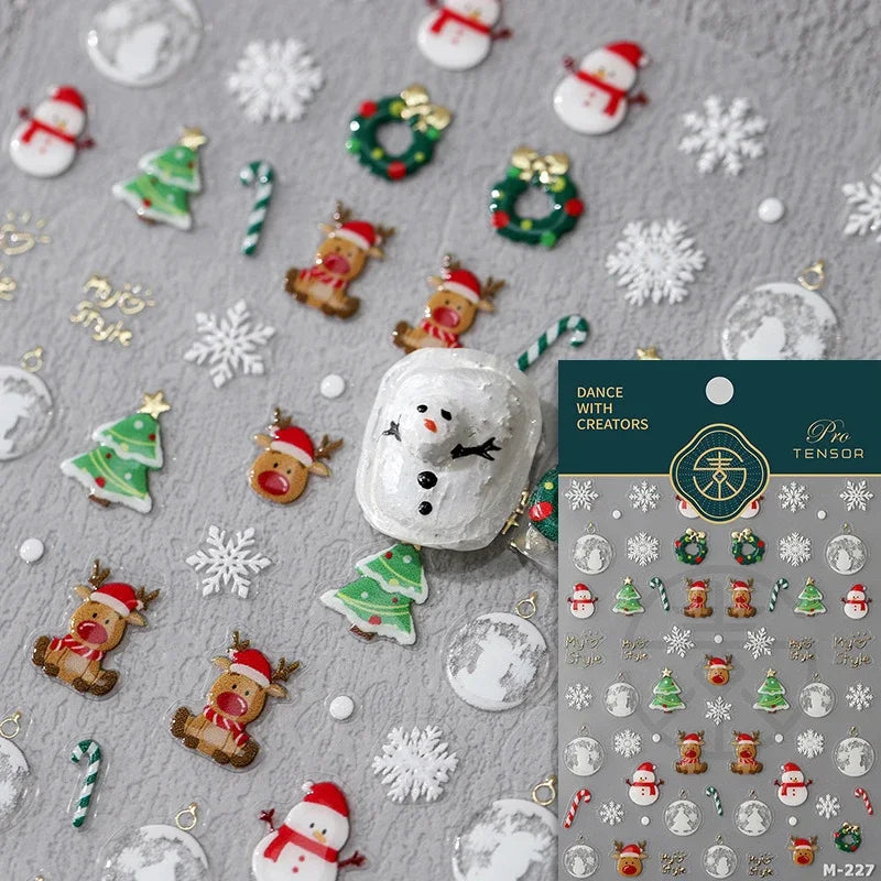 Snowman Apple Stars Gift Bell Snowflake Christmas Tree 3D Jelly Self Adhesive Nail Art Stickers Santa Claus Xmas Manicure Decals (ONLINE ORDER ONLY)