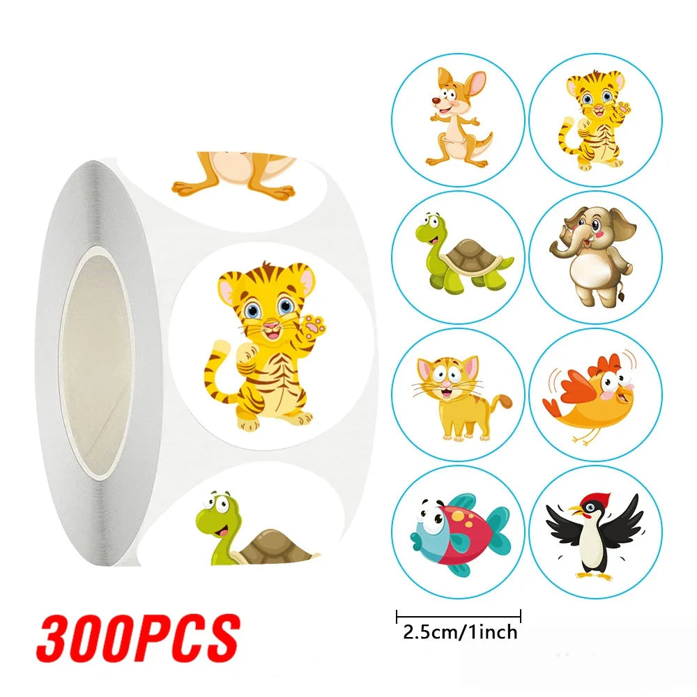 100-500pcs Round Cartoon Animal stickers for kids Teacher Reward Encourage Sticker Office Stationery for Children 1inch (Online Order Only)