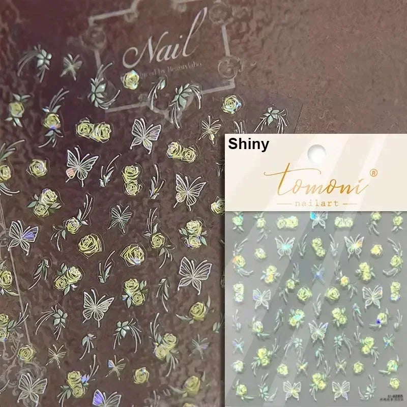 Dreamy Charming Shiny Beautiful Black White Butterfly Flower Love Heart Bowknot 5D Self Adhesive Nail Art Sticker Manicure Decal (ONLINE ORDER ONLY)