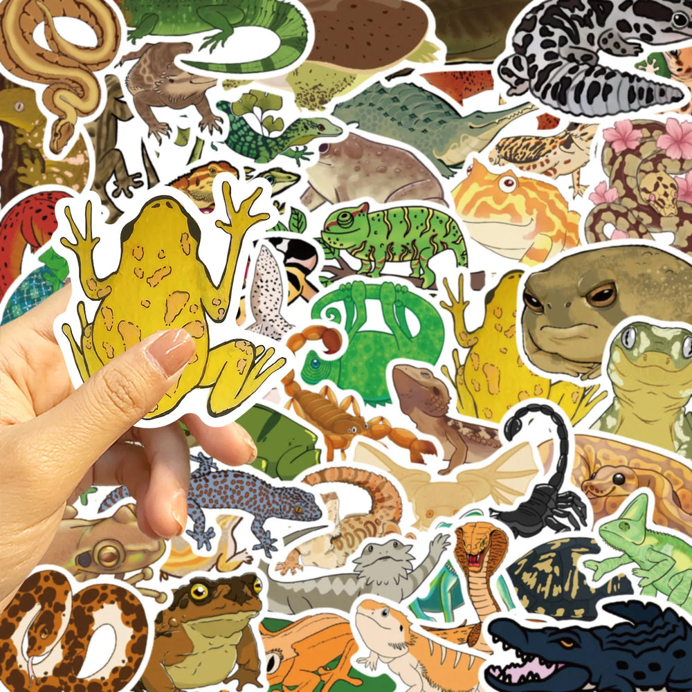 50pcs Funny Cartoon Reptile Stickers For Luggage Laptop Guitar Phone Skateboard Waterproof Graffiti Vinyl Bicycle Car Decals (ONLINE ORDER ONLY)