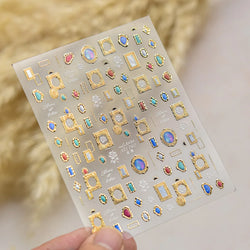 Retro Glass Geometry Glaze Rectangle Round Rose Camellia Adhesive Nail Art Stickers Frame Gemstone Charm Noble Manicure Decals (ONLINE ORDER ONLY)