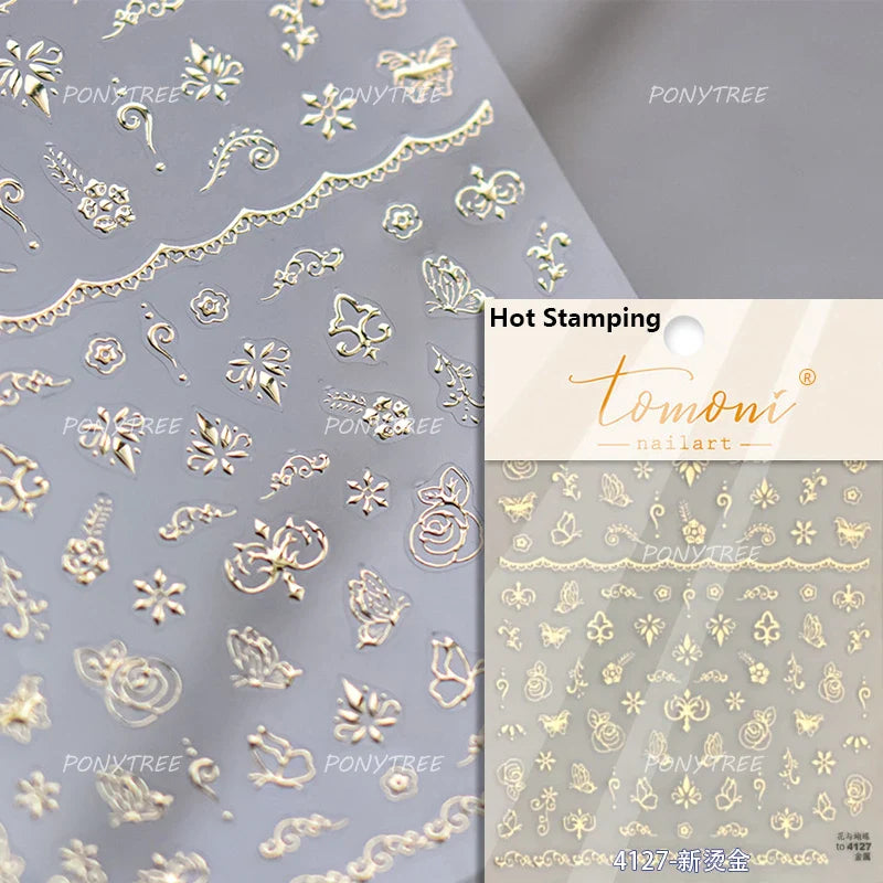 Gold Stamped Silver Totems Geometric Patterns Figure 5D Self Adhesive Nail Art Stickers Stars Bohemia Manicure Decals Wholesale (Online Order Only)