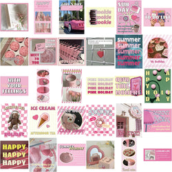 30Pcs Pink Holiday Stickers Aesthetic Art PVC Decals Scrapbooking Label Diary Stationery Computer Refrigerator (ONLINE ORDER ONLY)