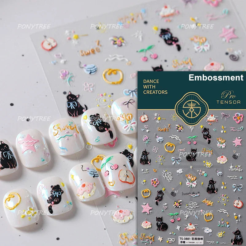 Black Cat Kitten Rabbit Cat's Paw Bowknot Tie Bunny Animals Love Heart Jelly Adhesive Nail Art Stickers Manicure Decal Wholesale (ONLINE ORDER ONLY)
