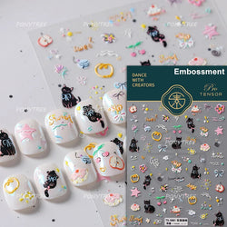 Lovely Cartoon Halo Dyeing Cat Bowkbot Paw Kitten Star Love Charming Self Adhesive Nail Art Sticker Cute Animals Manicure Decal (ONLINE ORDER ONLY)
