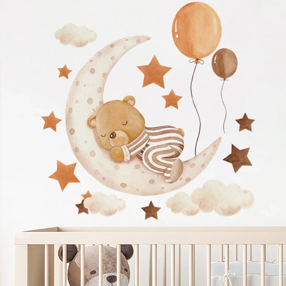 Cartoon Sleeping Bear Moon Star Wall Sticker for Kids Room Decoration (ONLINE ORDER ONLY)