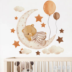 Cartoon Sleeping Bear Moon Star Wall Sticker for Kids Room Decoration (ONLINE ORDER ONLY)