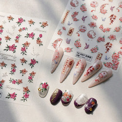 Bloomy Water Side Flower Delicate and Charming Peach Blossom Rose Garden Adhesive Nail Art Decorations Sticker Manicure Decals (ONLINE ORDER ONLY)
