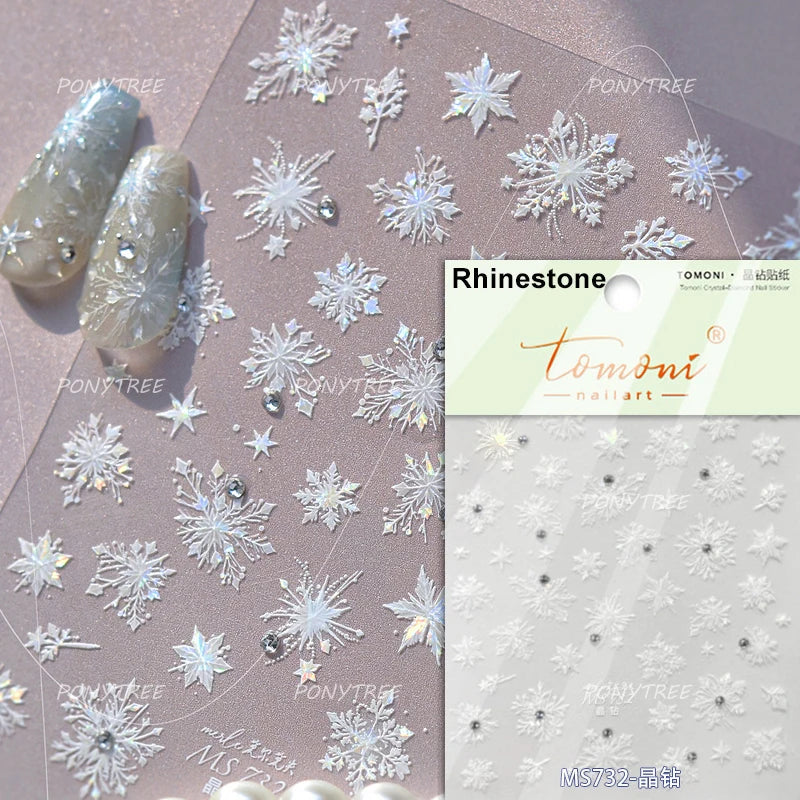 Snowflake Butterfly Rhinestone Shiny Totem Self Adhesive Nail Art Stickers Romantic Charm Chic Rose Flower Pearl Manicure Decals (ONLINE ORDER ONLY)