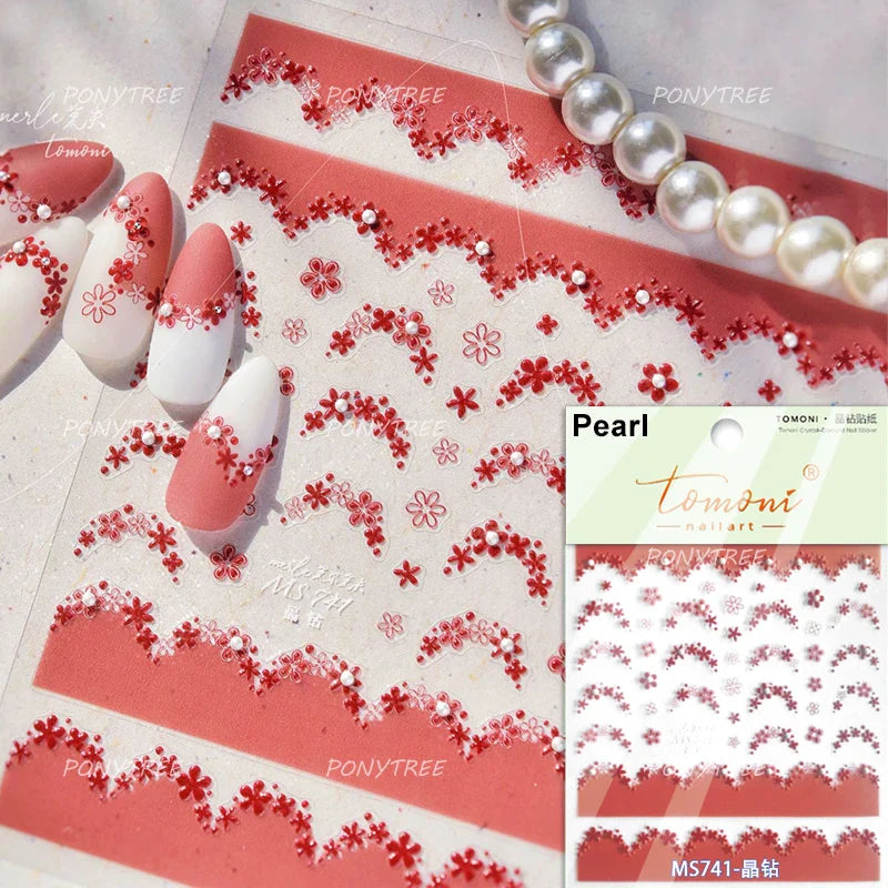 Retro Lace Gird Bowknot Love Heart Flower Leaves Fabric Art Photo Frame Embossed Self Adhesive Nail Art Stickers Manicure Decals (ONLINE ORDER ONLY)