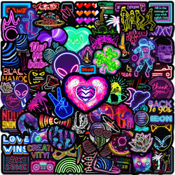 Cool Neon Light Cartoon Stickers - 10/30/50/100pcs Aesthetic Decals for Laptop, Motorcycle, Notebook, Car (Online Order Only)